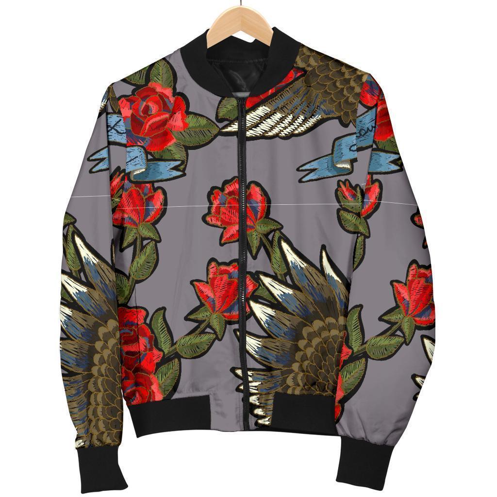 Eagle Rose Pattern Print Men's Bomber Jacket-grizzshop