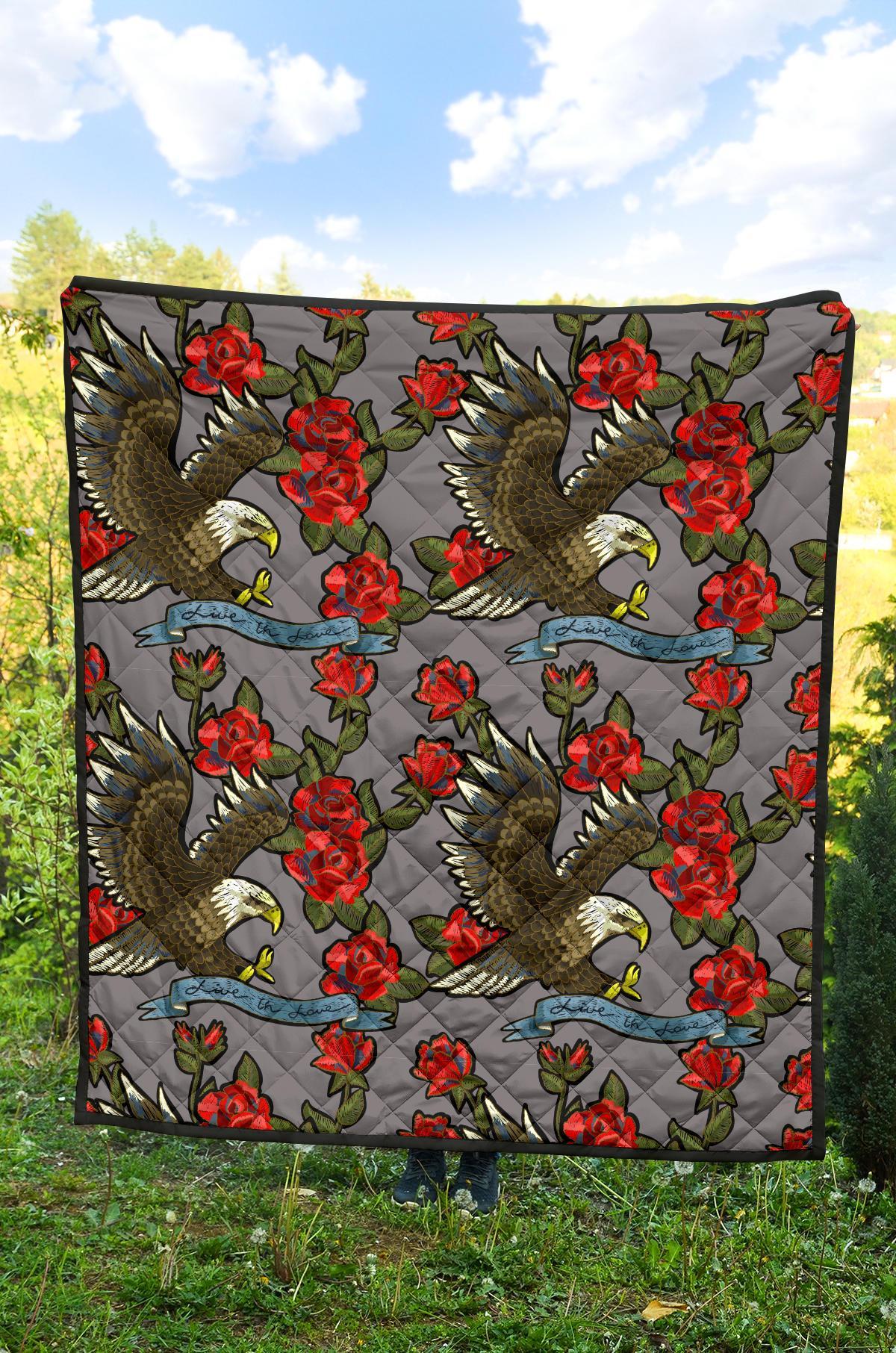 Eagle Rose Pattern Print Quilt-grizzshop