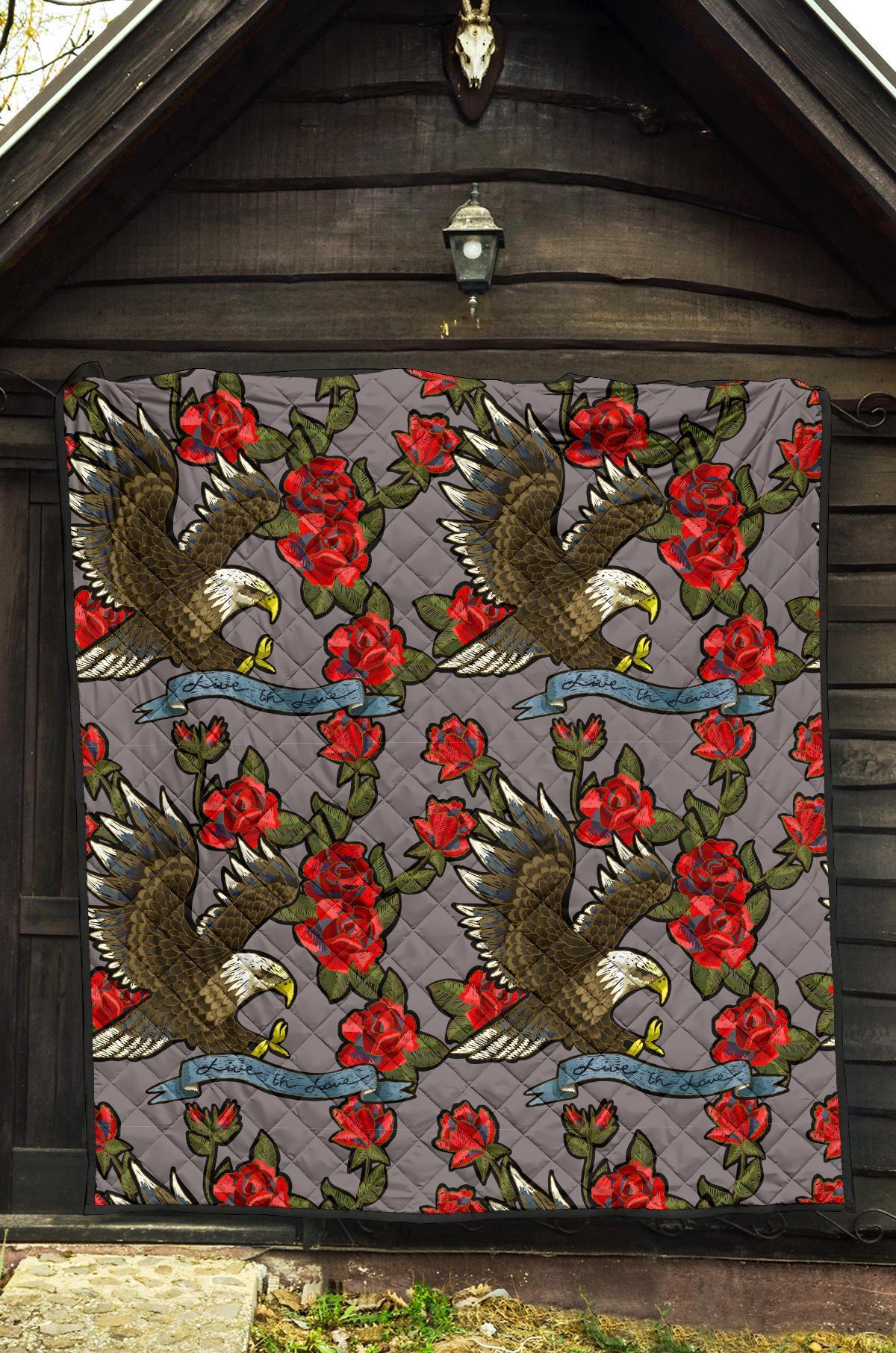 Eagle Rose Pattern Print Quilt-grizzshop