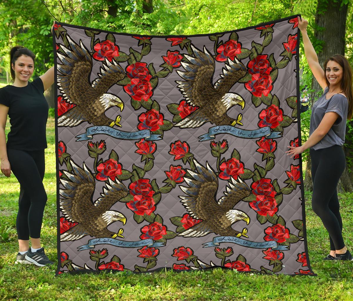 Eagle Rose Pattern Print Quilt-grizzshop