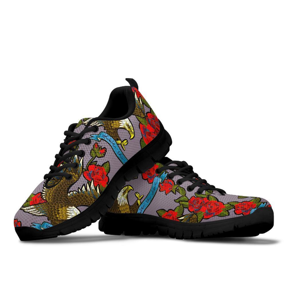 Eagle Rose Pattern Print Sneaker Shoes For Men Women-grizzshop