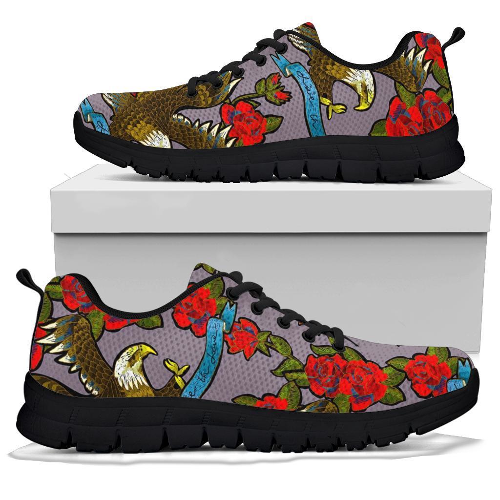 Eagle Rose Pattern Print Sneaker Shoes For Men Women-grizzshop