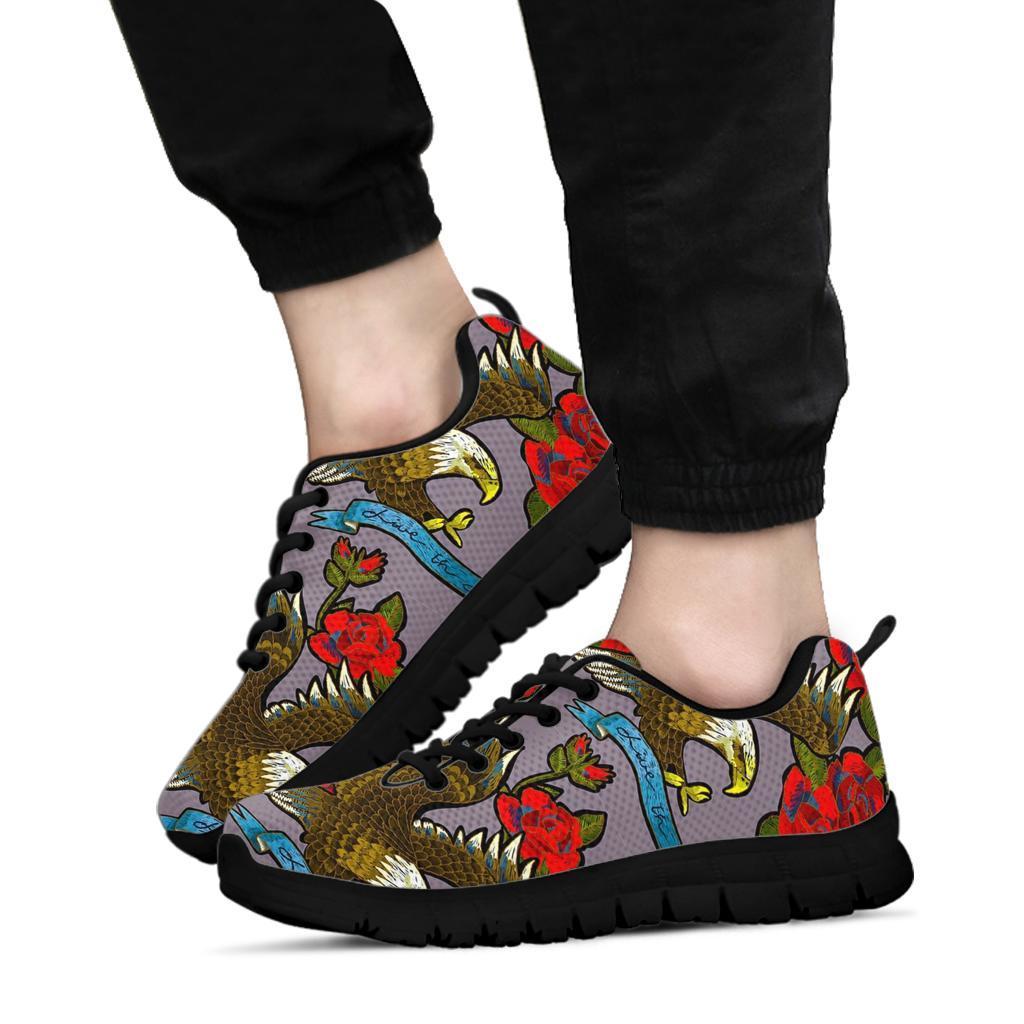 Eagle Rose Pattern Print Sneaker Shoes For Men Women-grizzshop