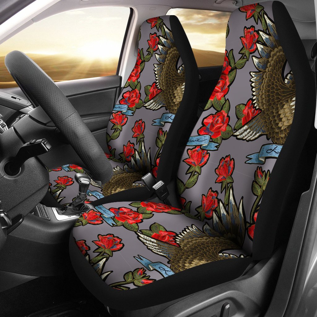 Eagle Rose Pattern Print Universal Fit Car Seat Covers-grizzshop