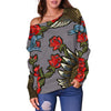 Eagle Rose Pattern Print Women Off Shoulder Sweatshirt-grizzshop