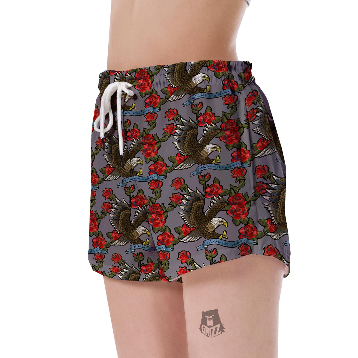 Eagle Rose Pattern Print Women's Shorts-grizzshop