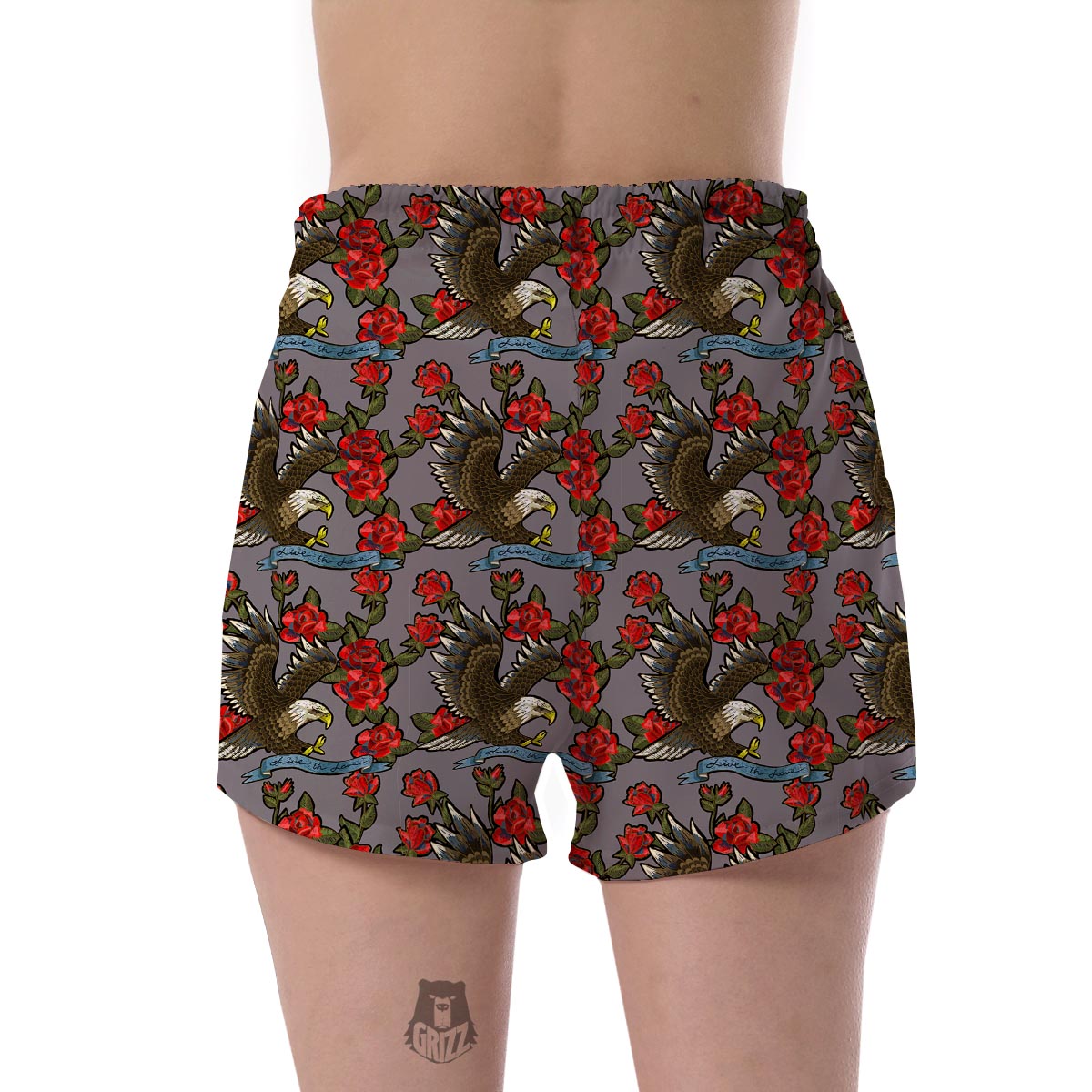 Eagle Rose Pattern Print Women's Shorts-grizzshop