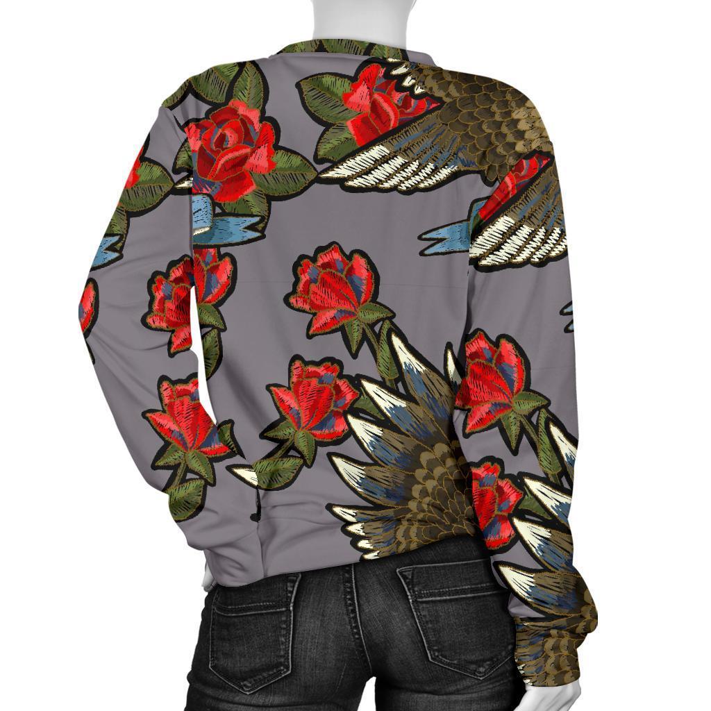 Eagle Rose Pattern Print Women's Sweatshirt-grizzshop