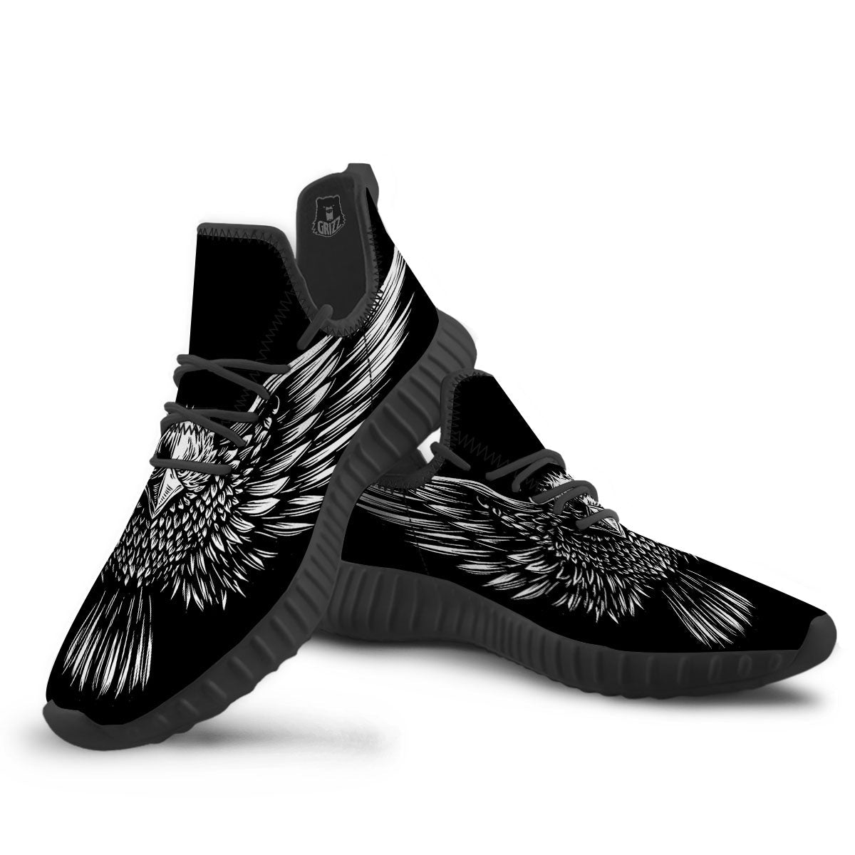 Eagle White And Black Print Black Walking Shoes-grizzshop