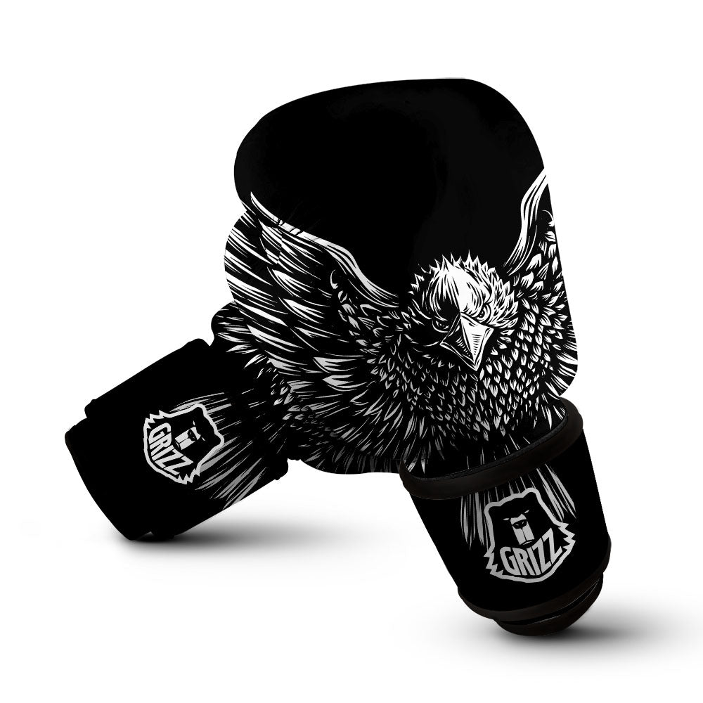 Eagle White And Black Print Boxing Gloves-grizzshop