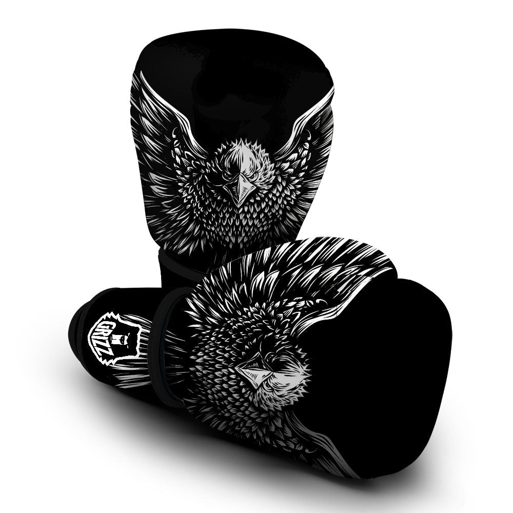 Eagle White And Black Print Boxing Gloves-grizzshop