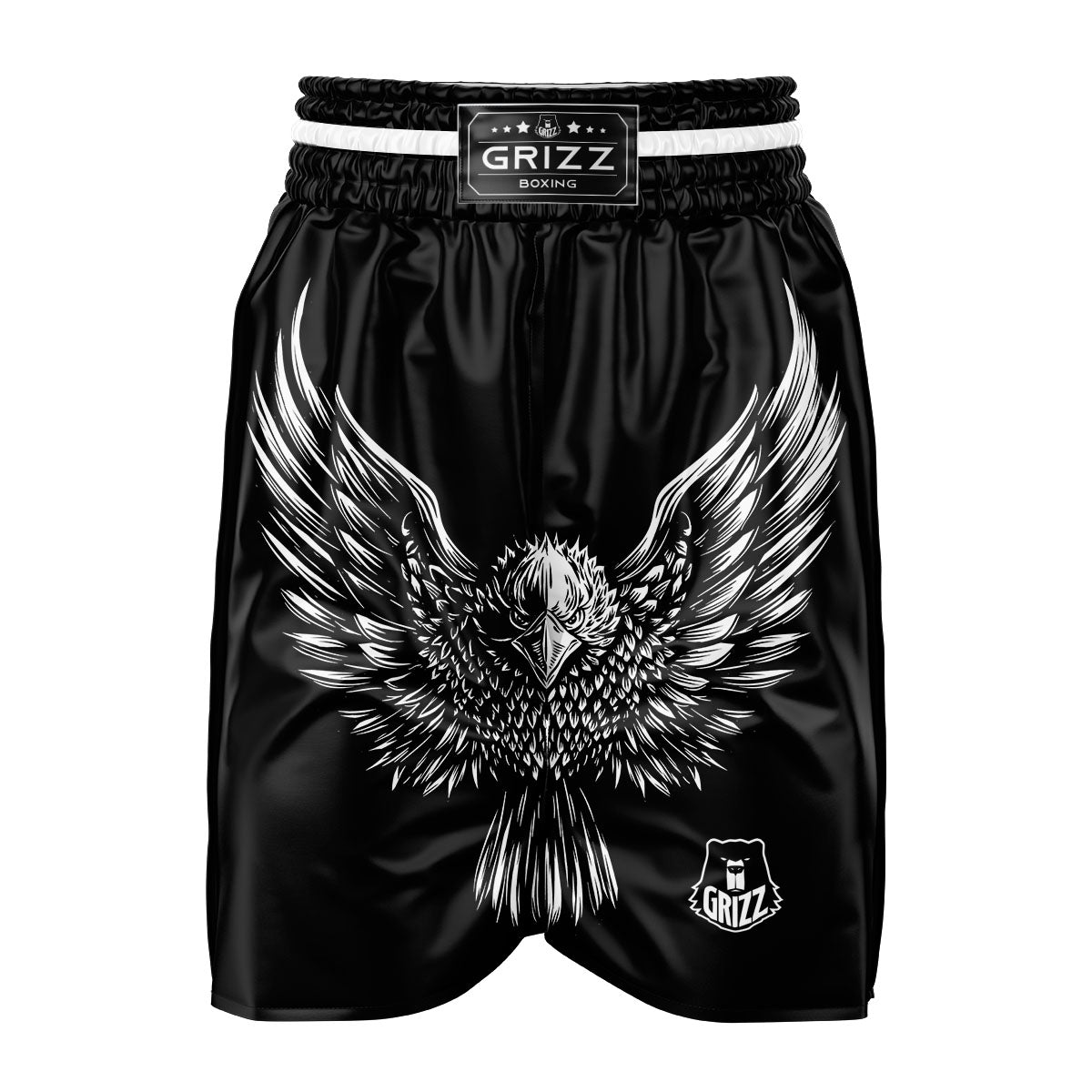 Eagle White And Black Print Boxing Shorts-grizzshop