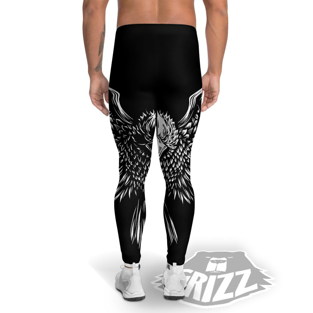Eagle White And Black Print Men's Leggings-grizzshop