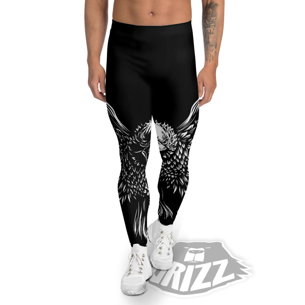 Eagle White And Black Print Men's Leggings-grizzshop