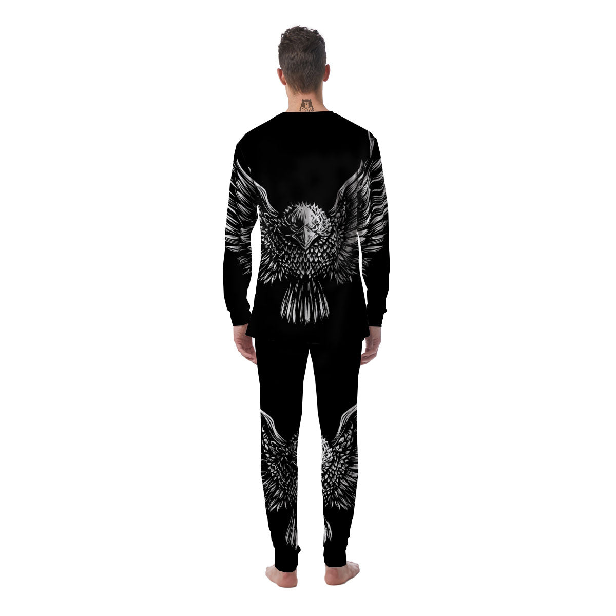 Eagle White And Black Print Men's Pajamas-grizzshop