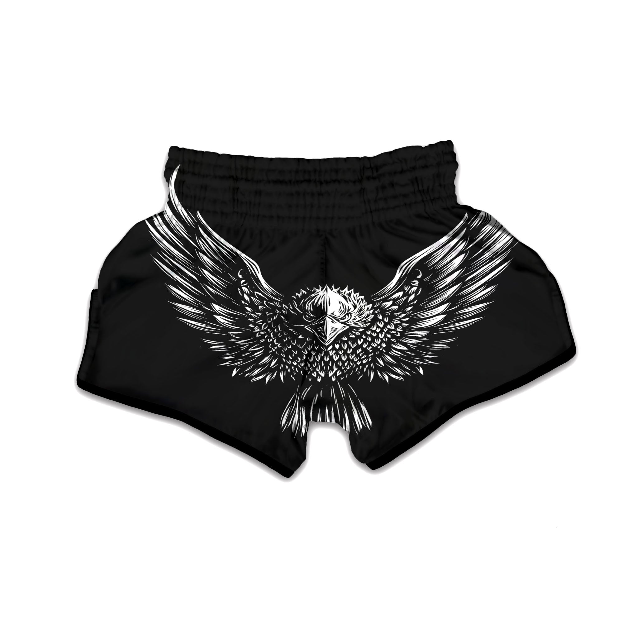 Eagle White And Black Print Muay Thai Boxing Shorts-grizzshop