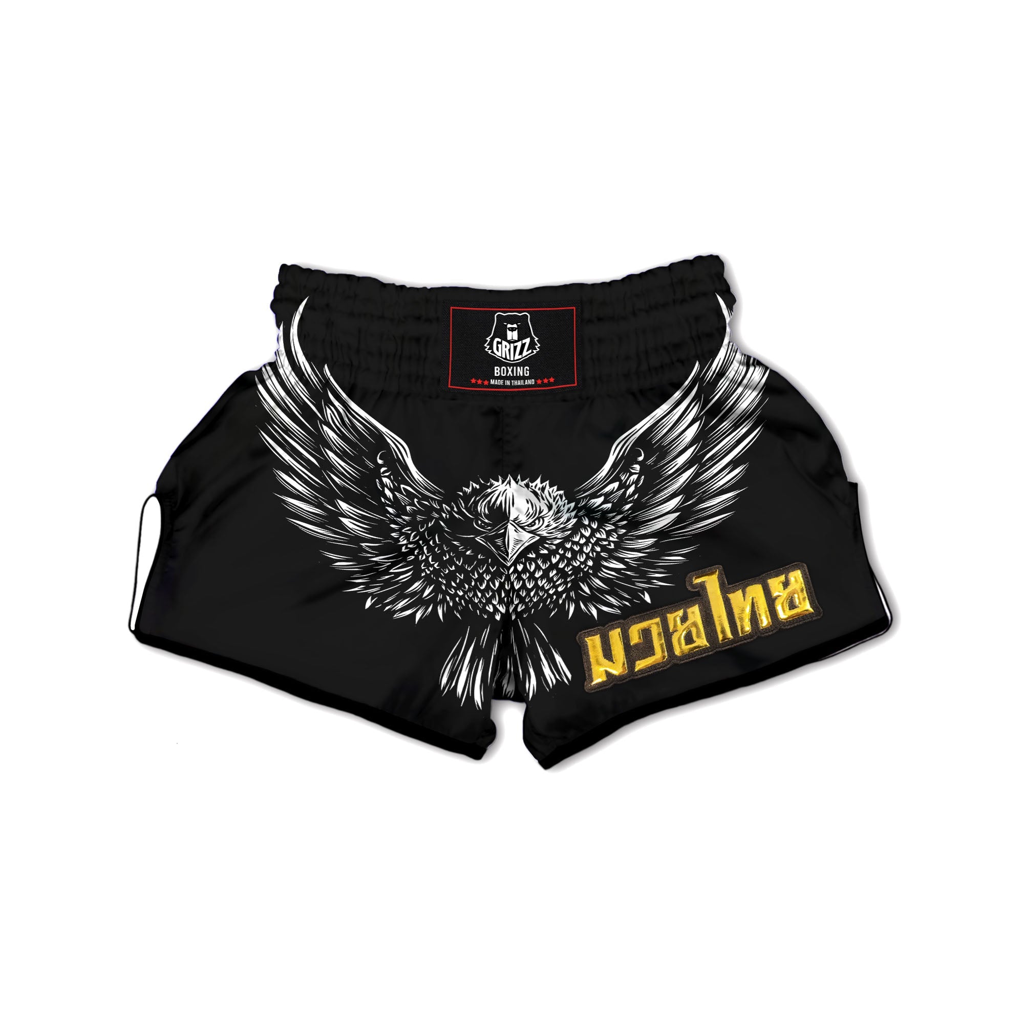 Eagle White And Black Print Muay Thai Boxing Shorts-grizzshop