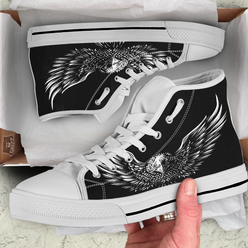 Eagle White And Black Print White High Top Shoes-grizzshop