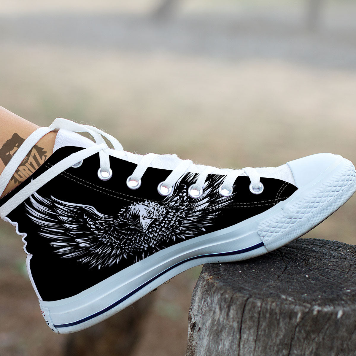 Eagle White And Black Print White High Top Shoes-grizzshop