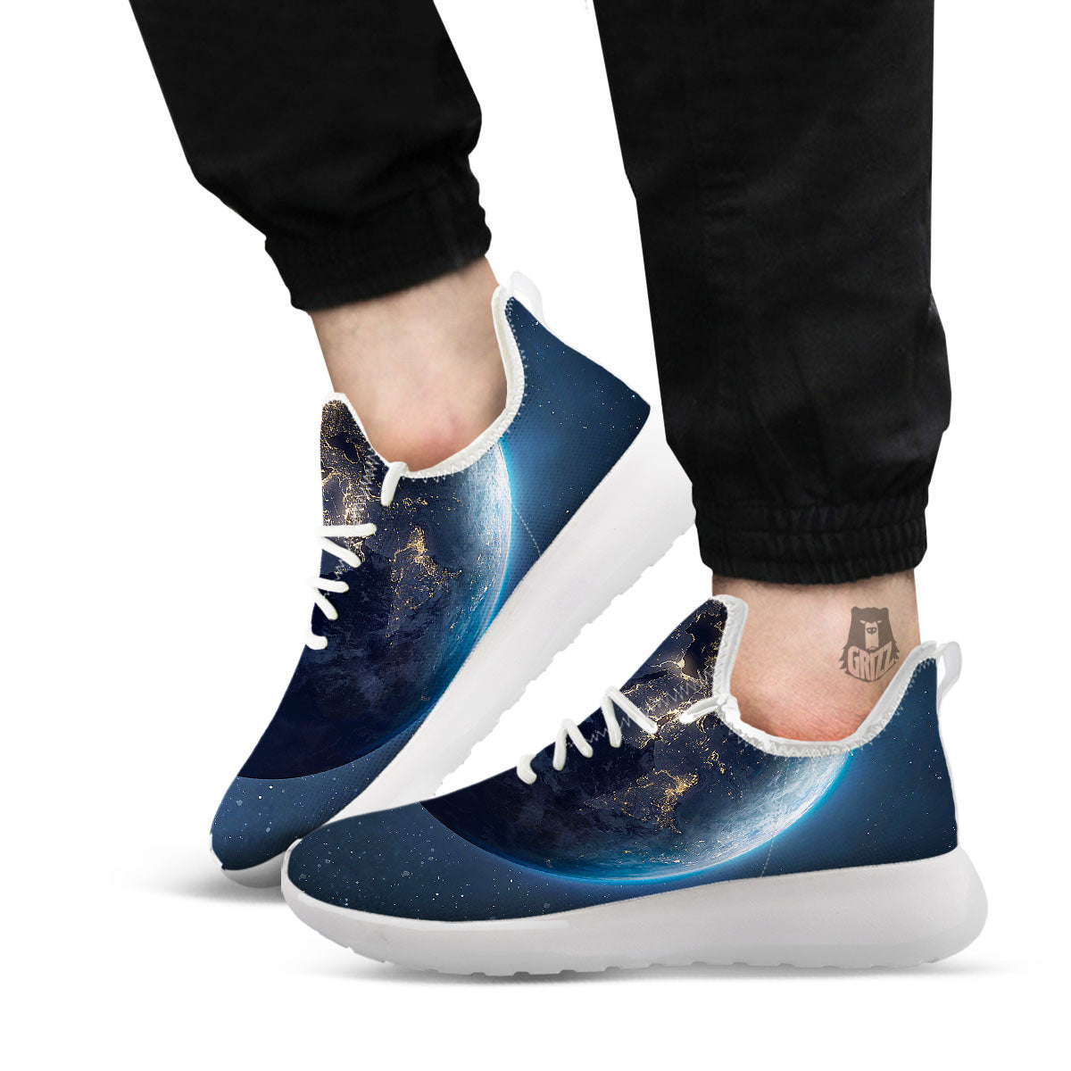 Earth And Space Print White Athletic Shoes-grizzshop