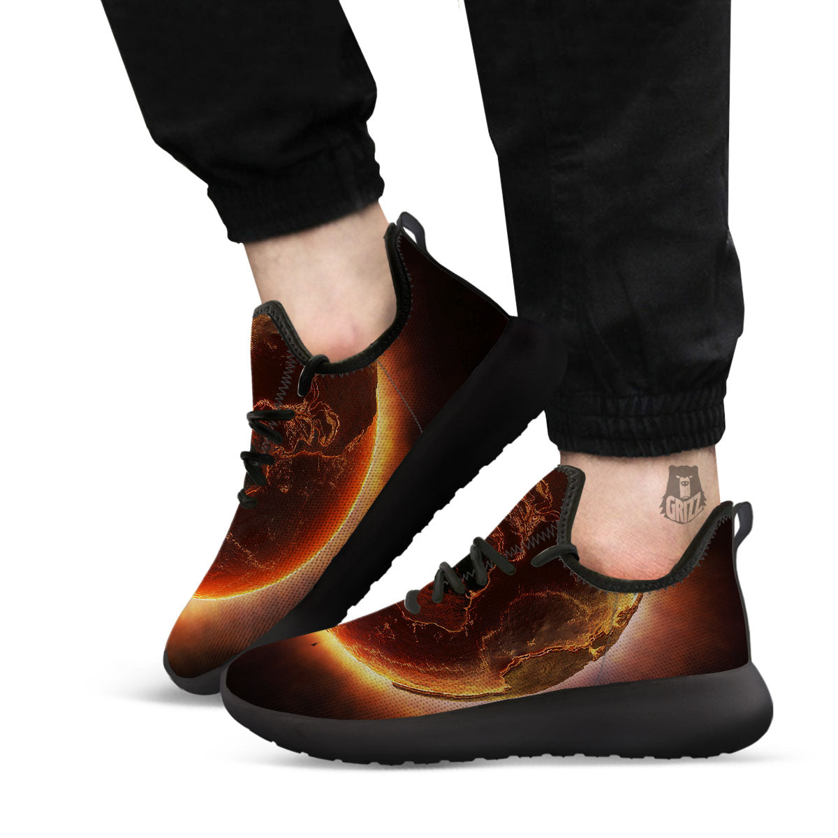 Earth Burning Print Black Athletic Shoes-grizzshop