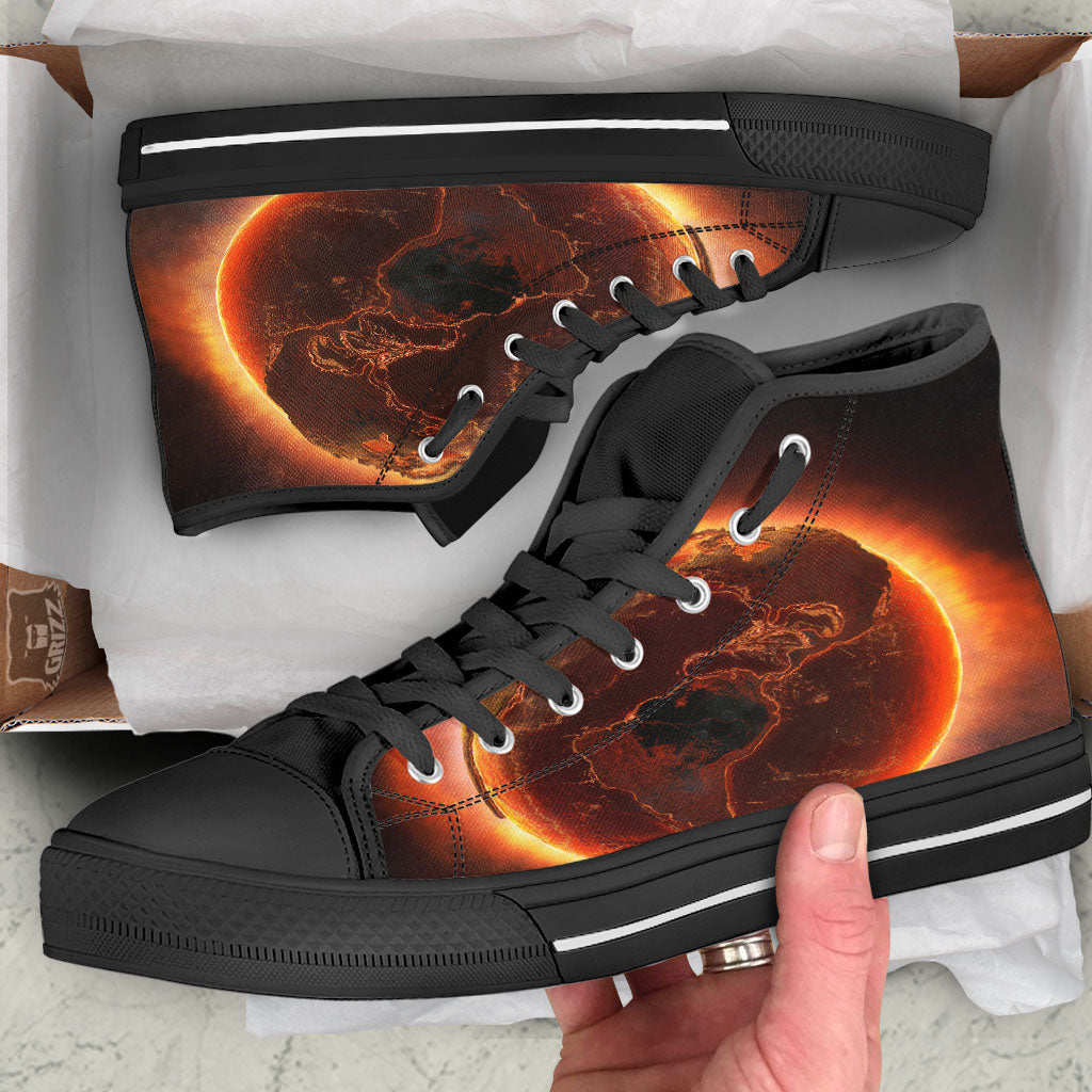 Earth Burning Print Black High Top Shoes-grizzshop
