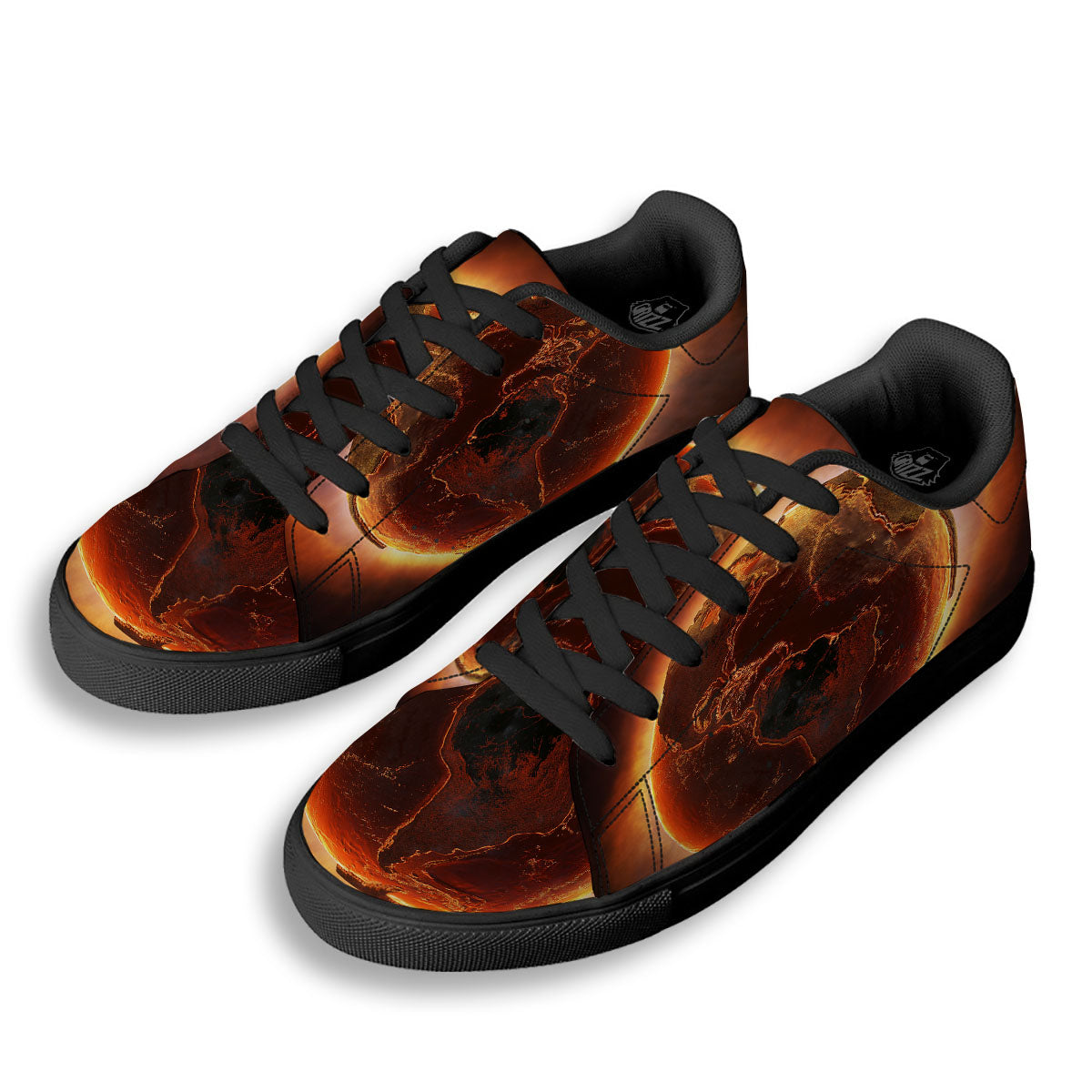 Earth Burning Print Black Low Top Sneakers-grizzshop