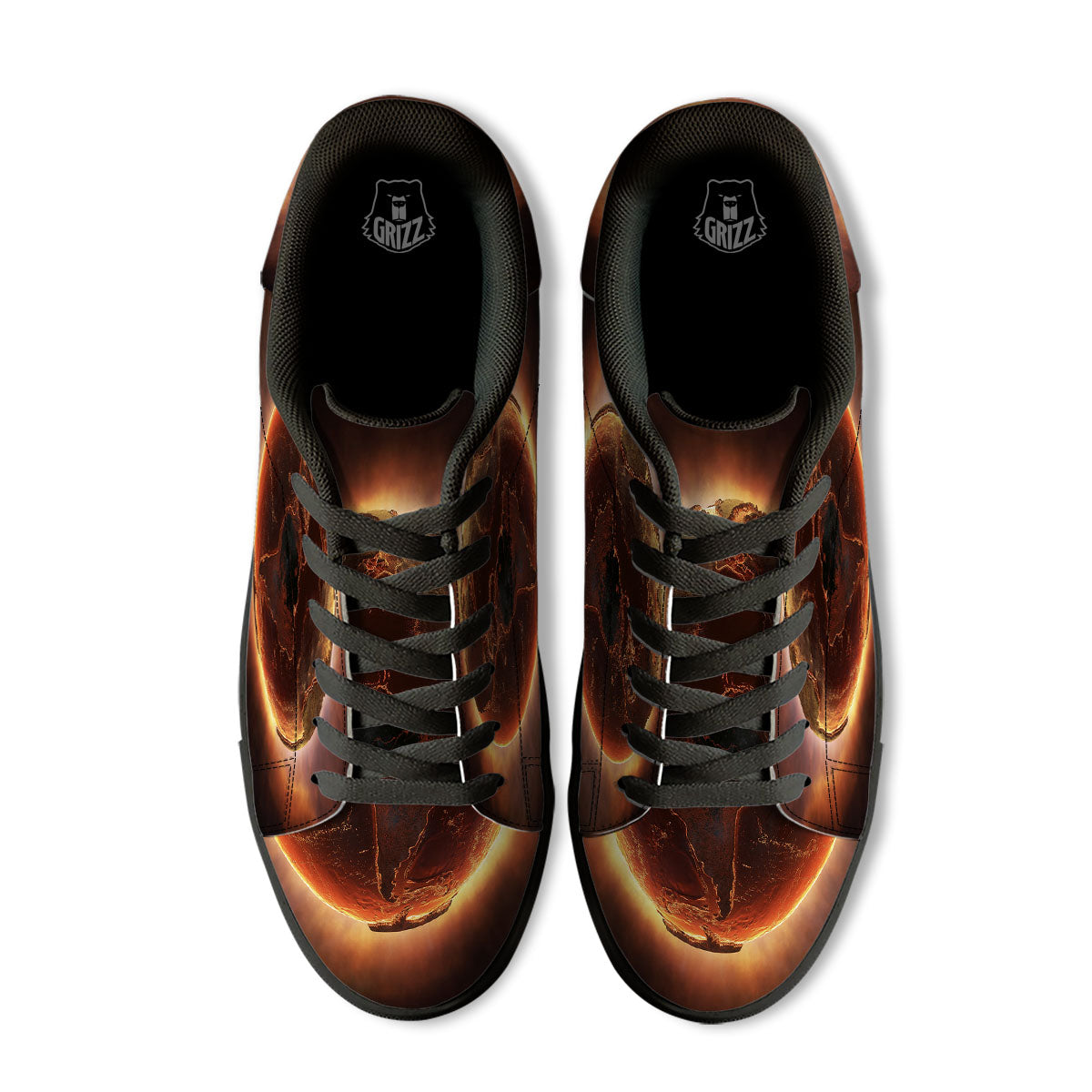 Earth Burning Print Black Low Top Sneakers-grizzshop