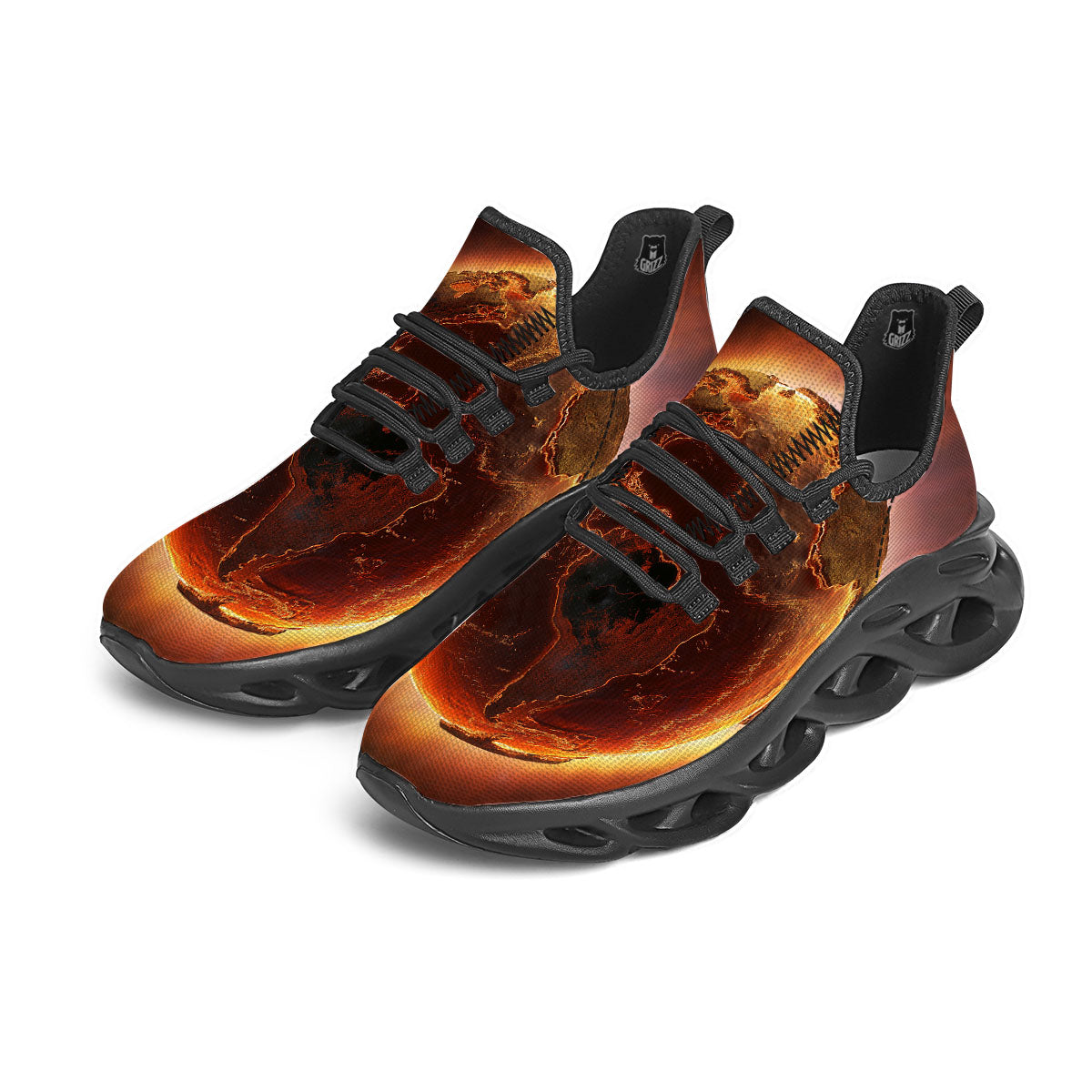 Earth Burning Print Black Running Shoes-grizzshop