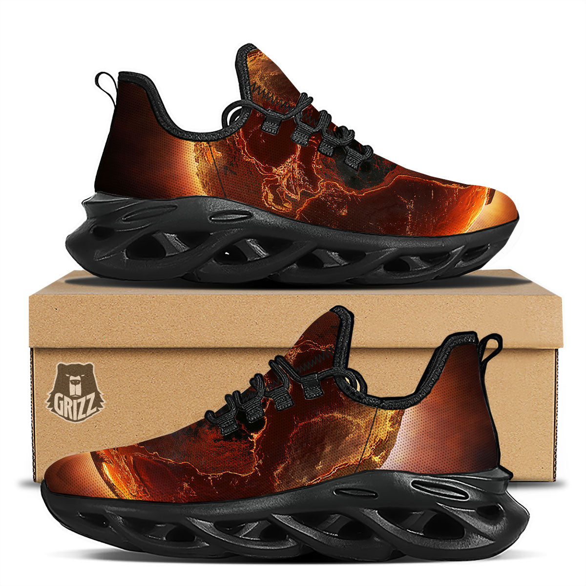 Earth Burning Print Black Running Shoes-grizzshop