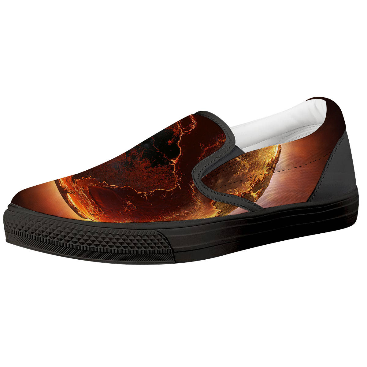 Earth Burning Print Black Slip On Shoes-grizzshop