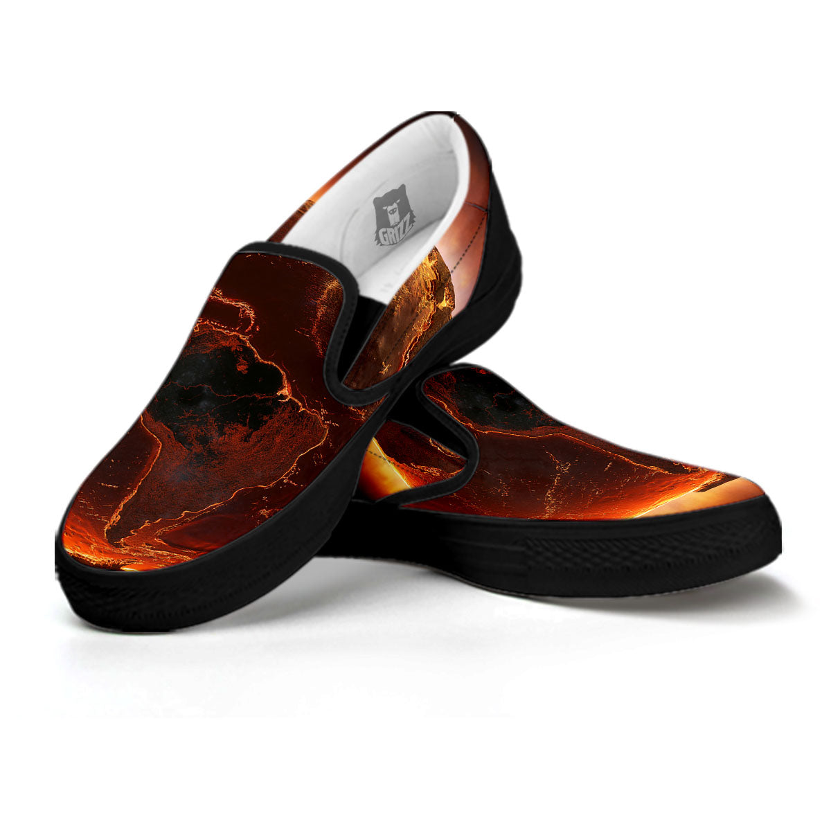 Earth Burning Print Black Slip On Shoes-grizzshop