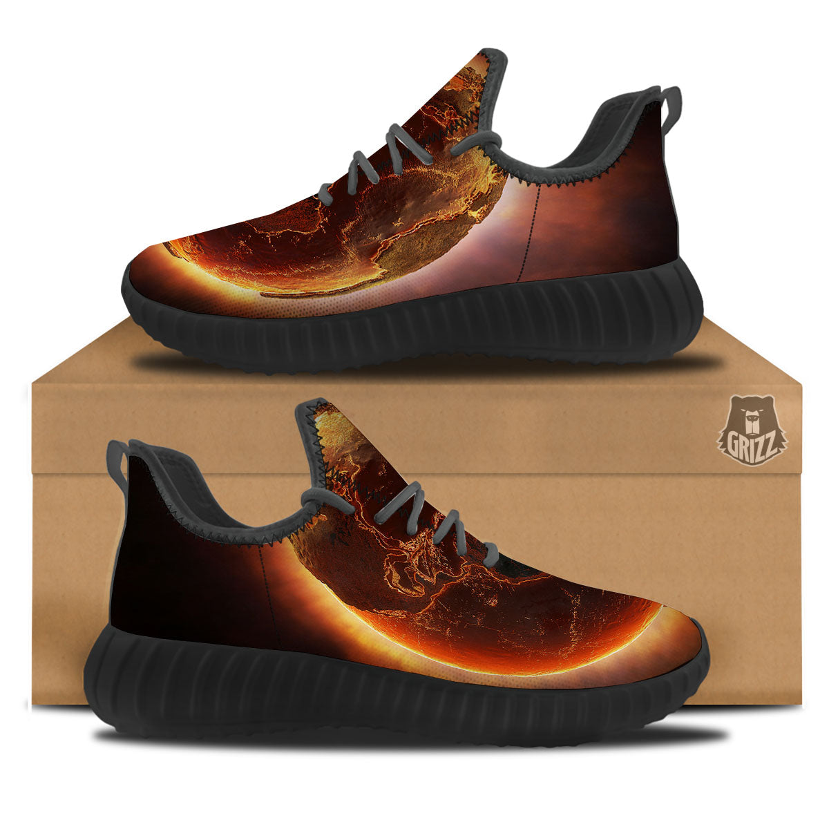 Earth Burning Print Black Walking Shoes-grizzshop