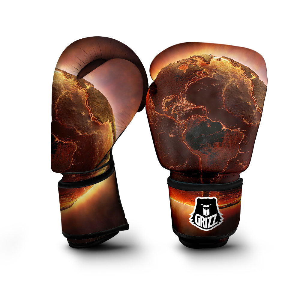 Earth Burning Print Boxing Gloves-grizzshop