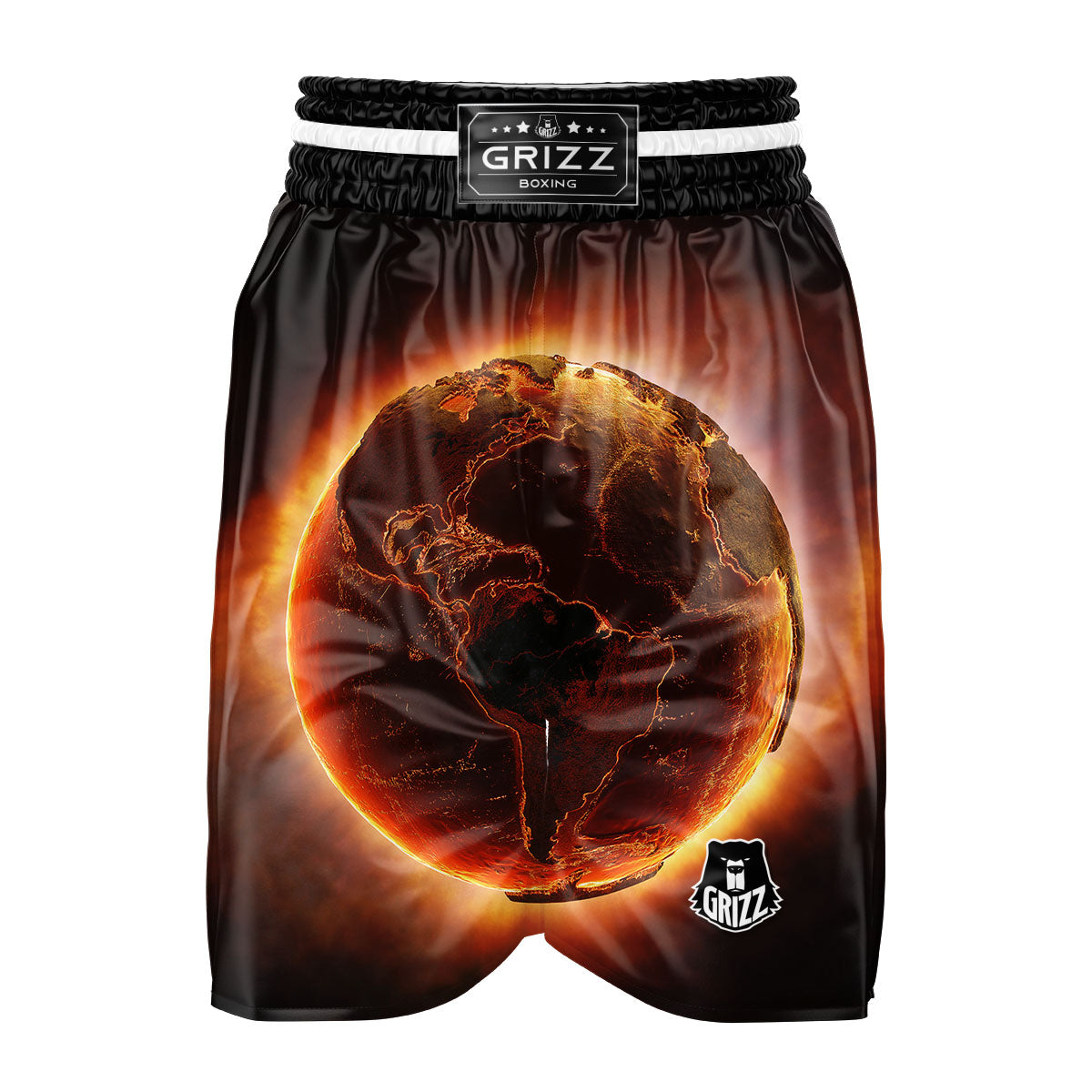 Earth Burning Print Boxing Shorts-grizzshop