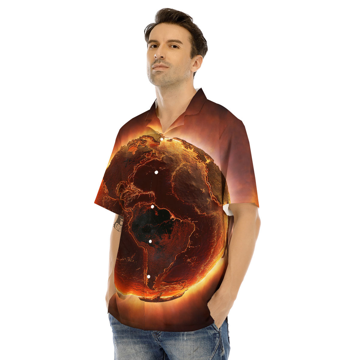 Earth Burning Print Men's Hawaiian Shirt-grizzshop
