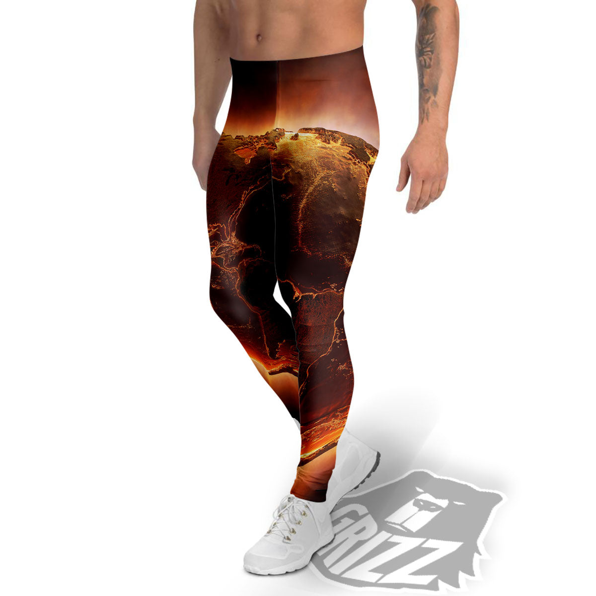 Earth Burning Print Men's Leggings-grizzshop