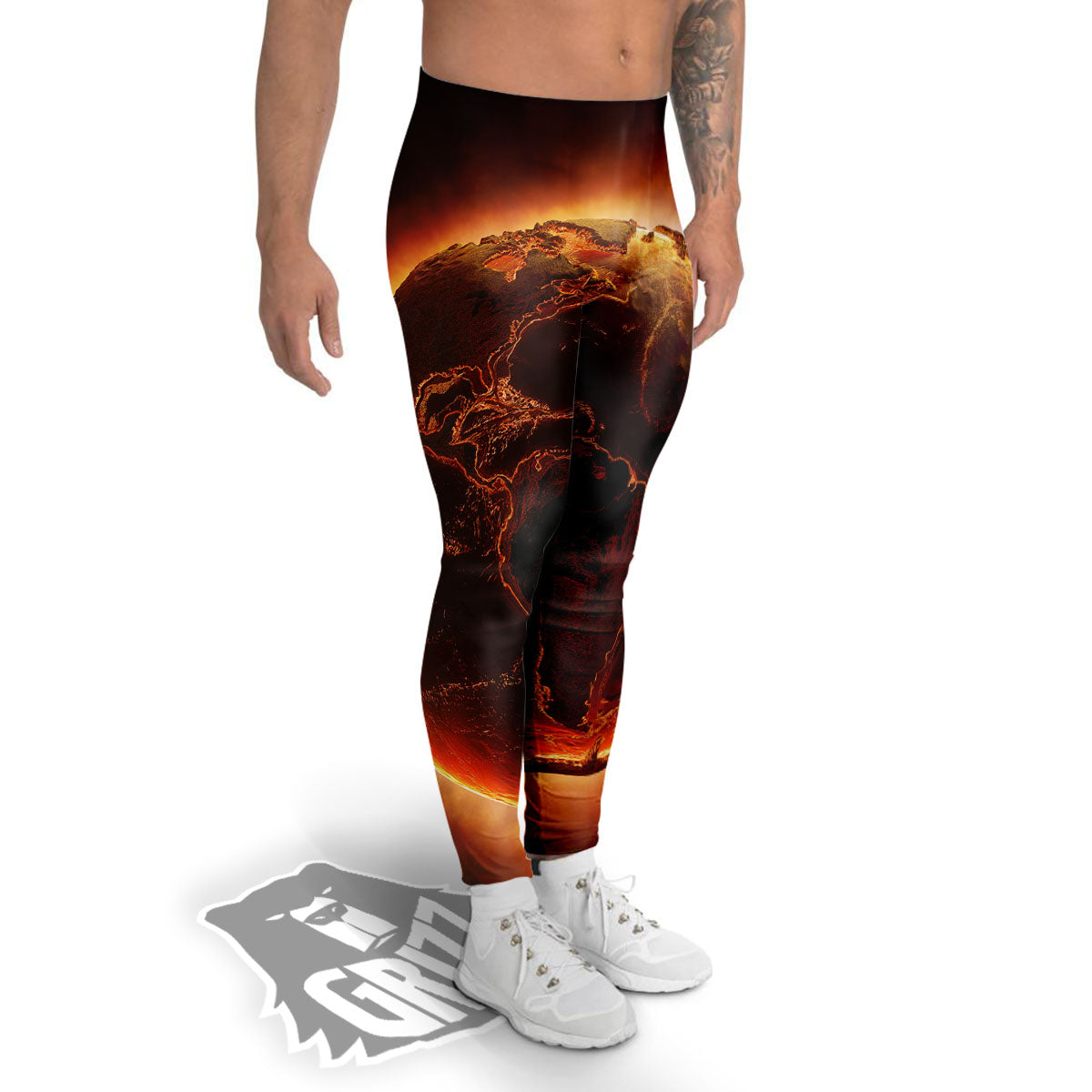 Earth Burning Print Men's Leggings-grizzshop