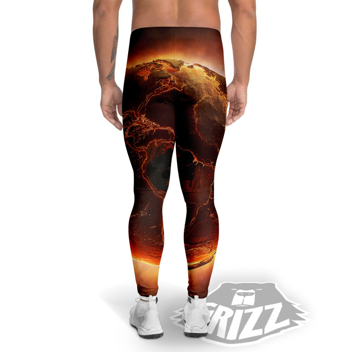 Earth Burning Print Men's Leggings-grizzshop