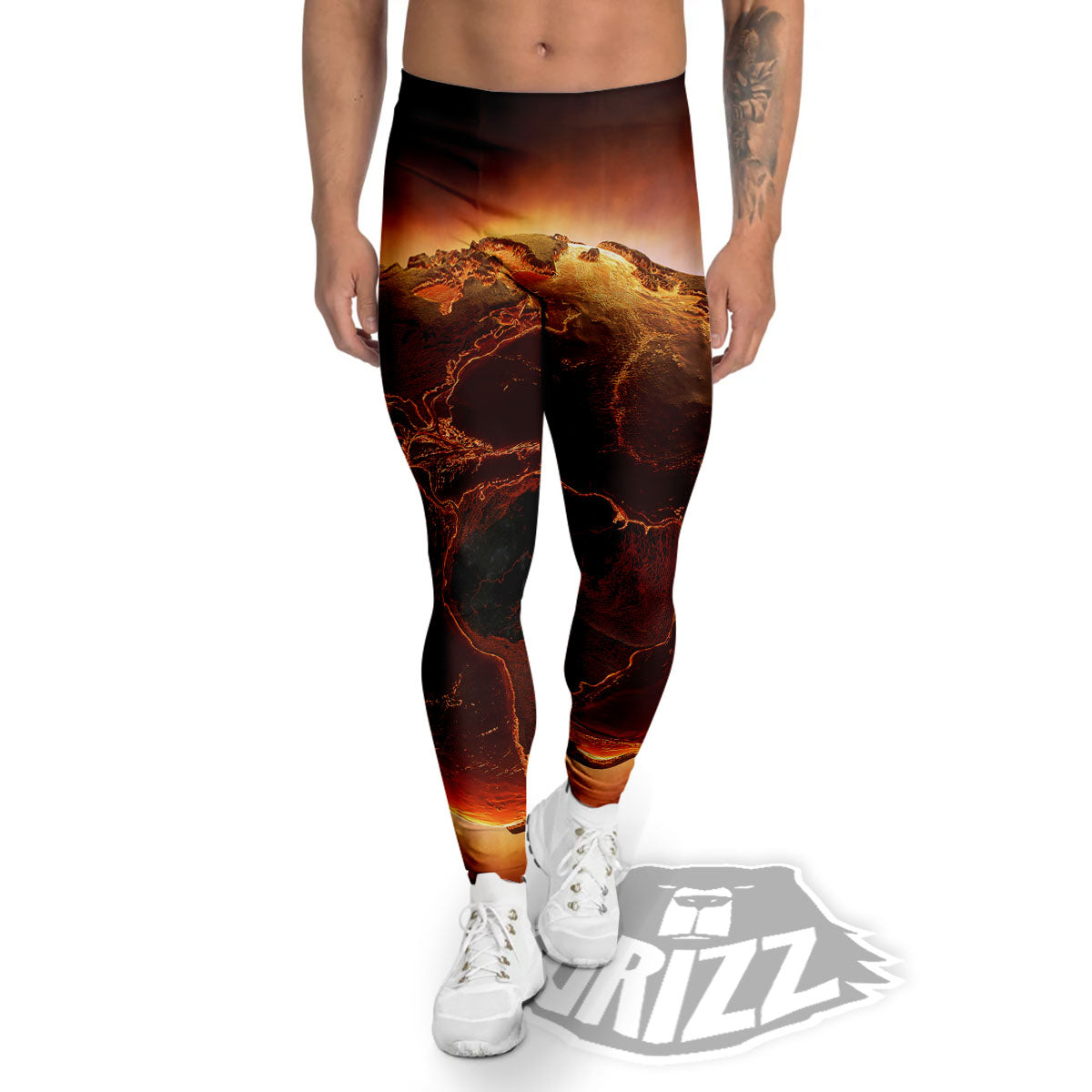 Earth Burning Print Men's Leggings-grizzshop