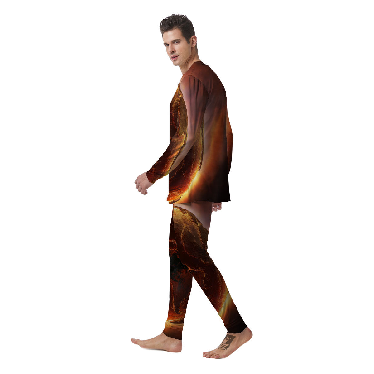 Earth Burning Print Men's Pajamas-grizzshop