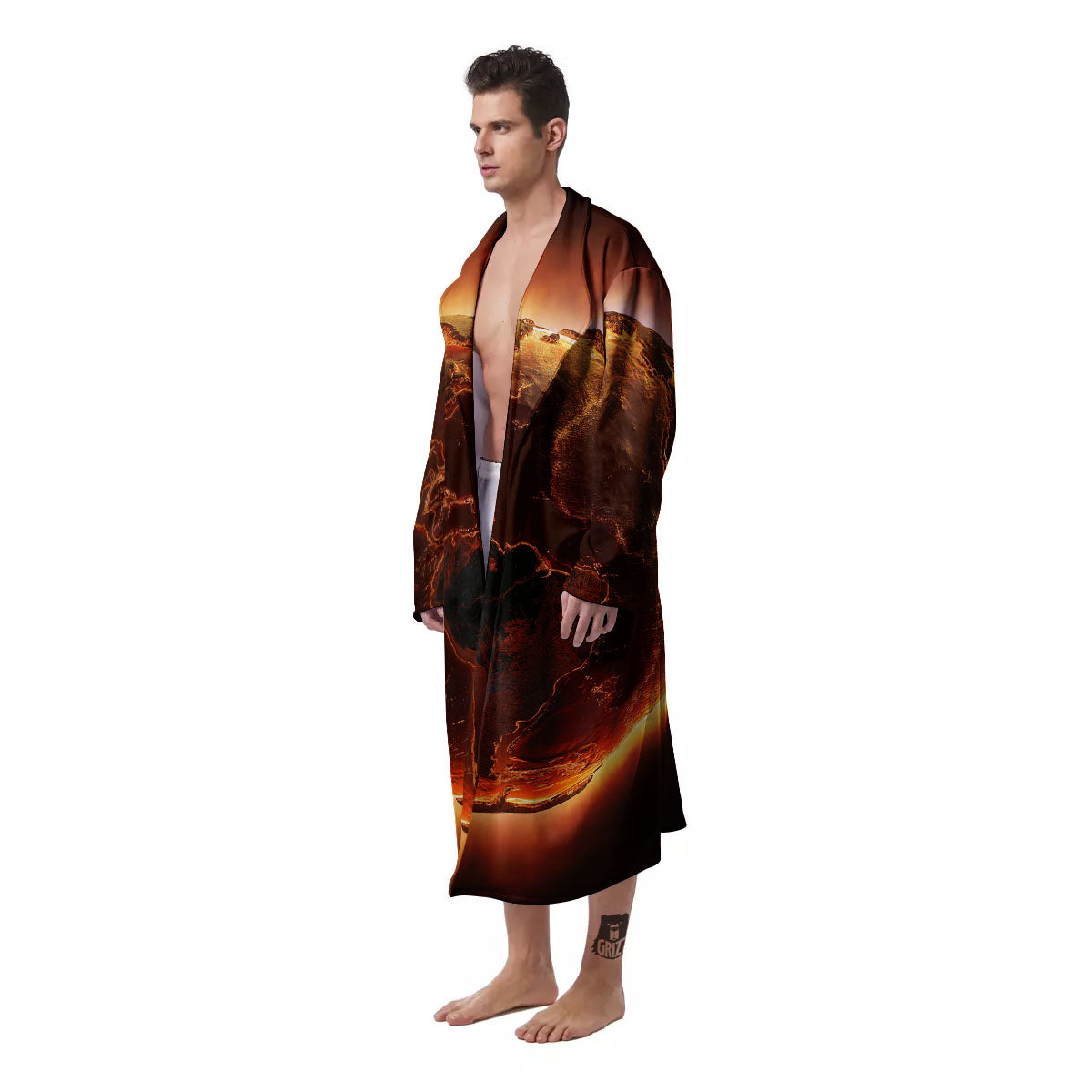Earth Burning Print Men's Robe-grizzshop