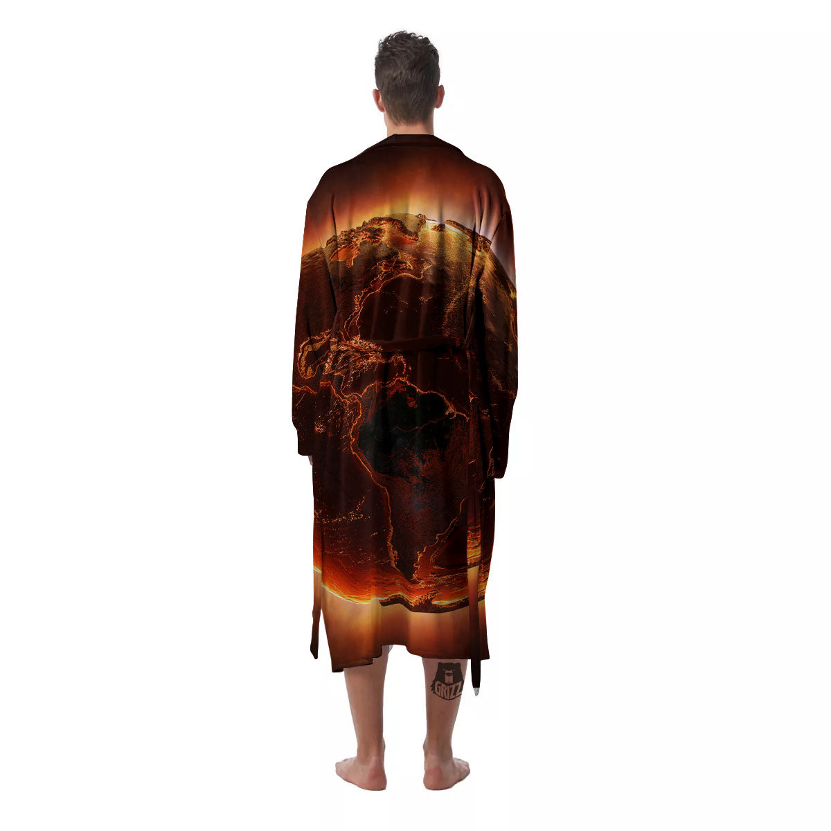 Earth Burning Print Men's Robe-grizzshop