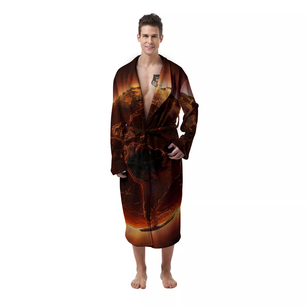 Earth Burning Print Men's Robe-grizzshop