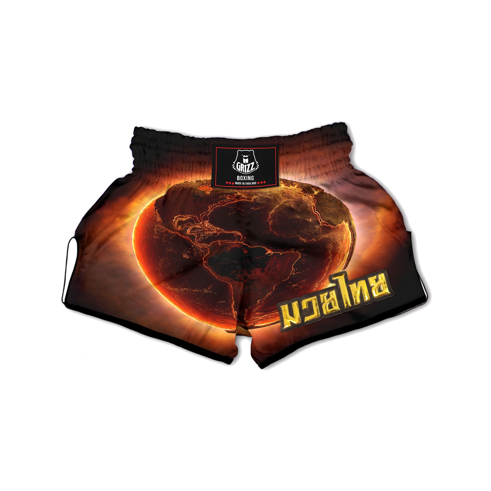 Earth Burning Print Muay Thai Boxing Shorts-grizzshop