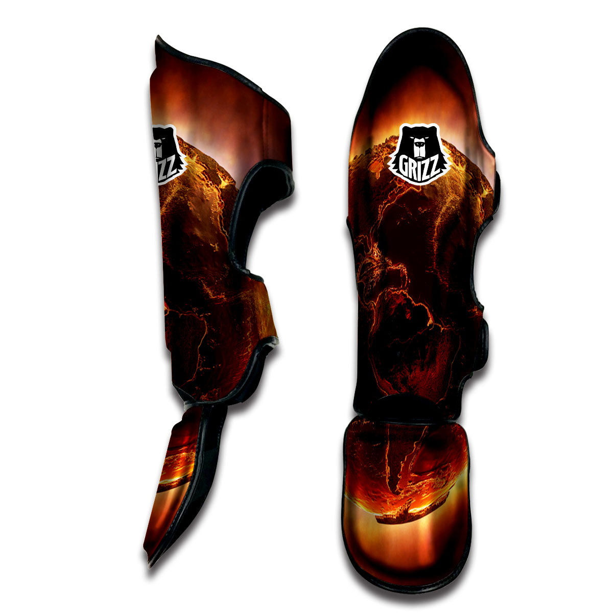 Earth Burning Print Muay Thai Shin Guards-grizzshop