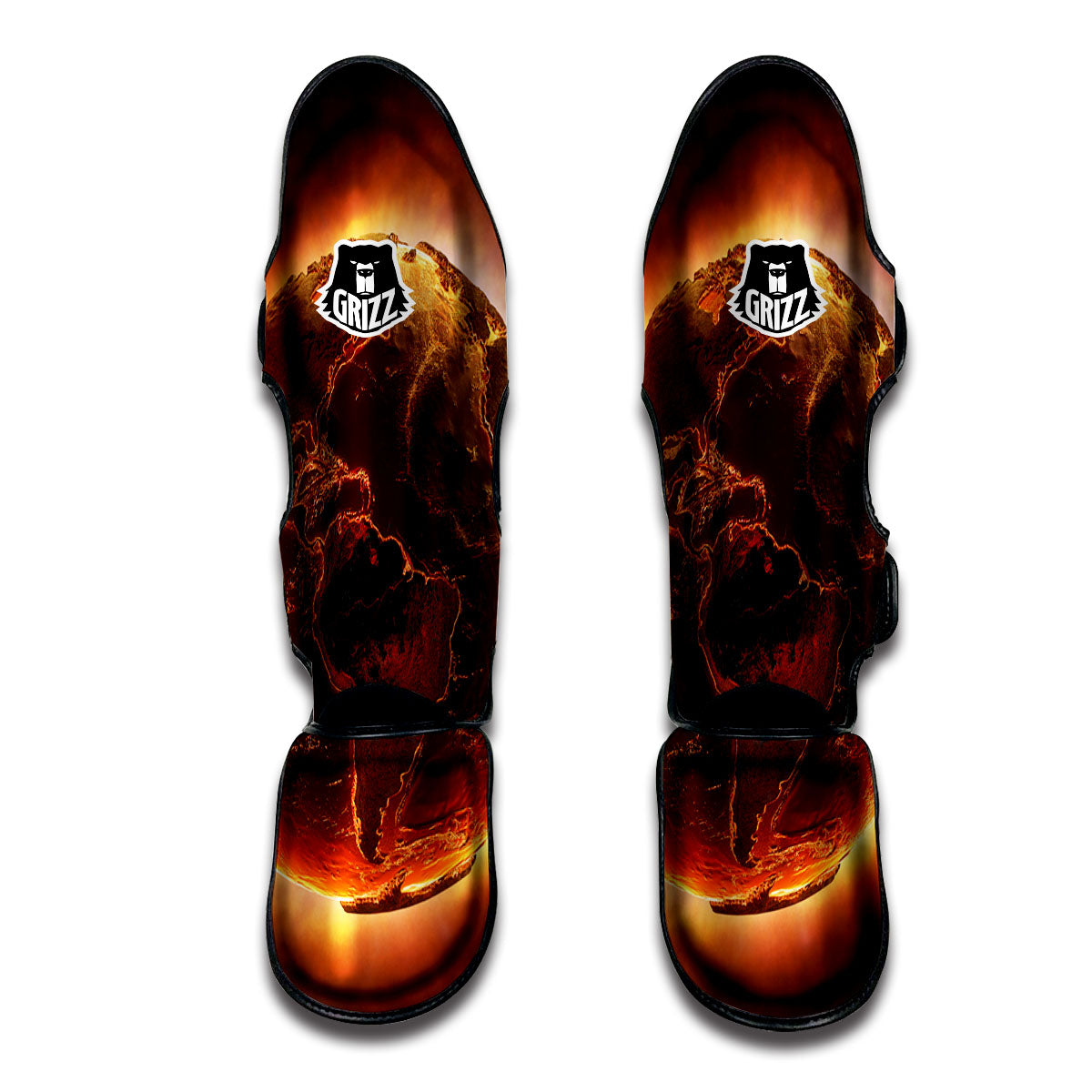 Earth Burning Print Muay Thai Shin Guards-grizzshop