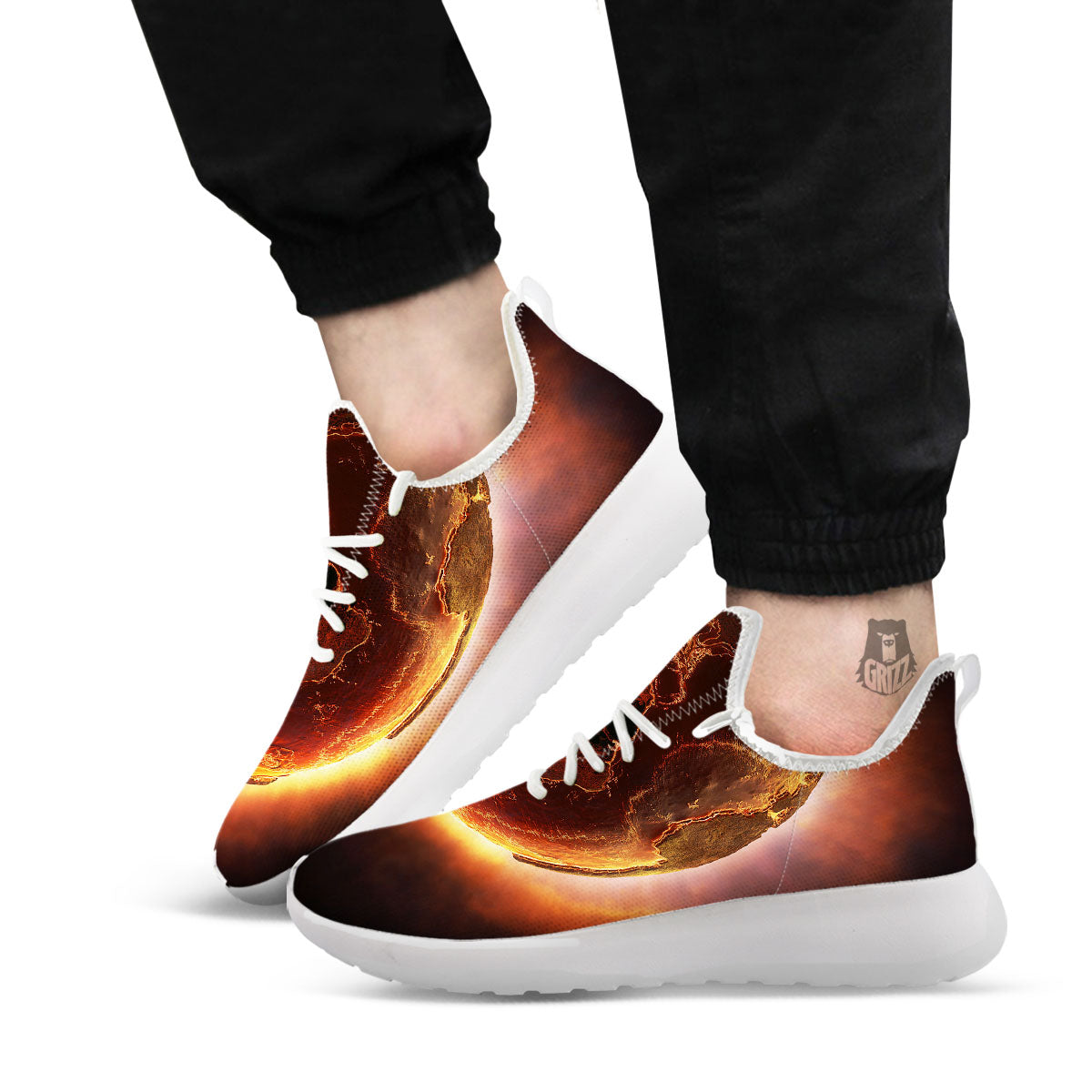 Earth Burning Print White Athletic Shoes-grizzshop