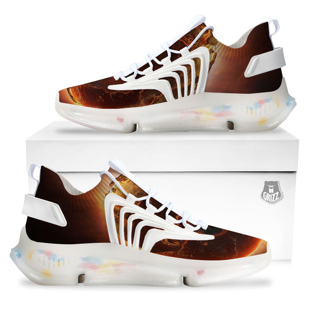 Earth Burning Print White Gym Shoes-grizzshop