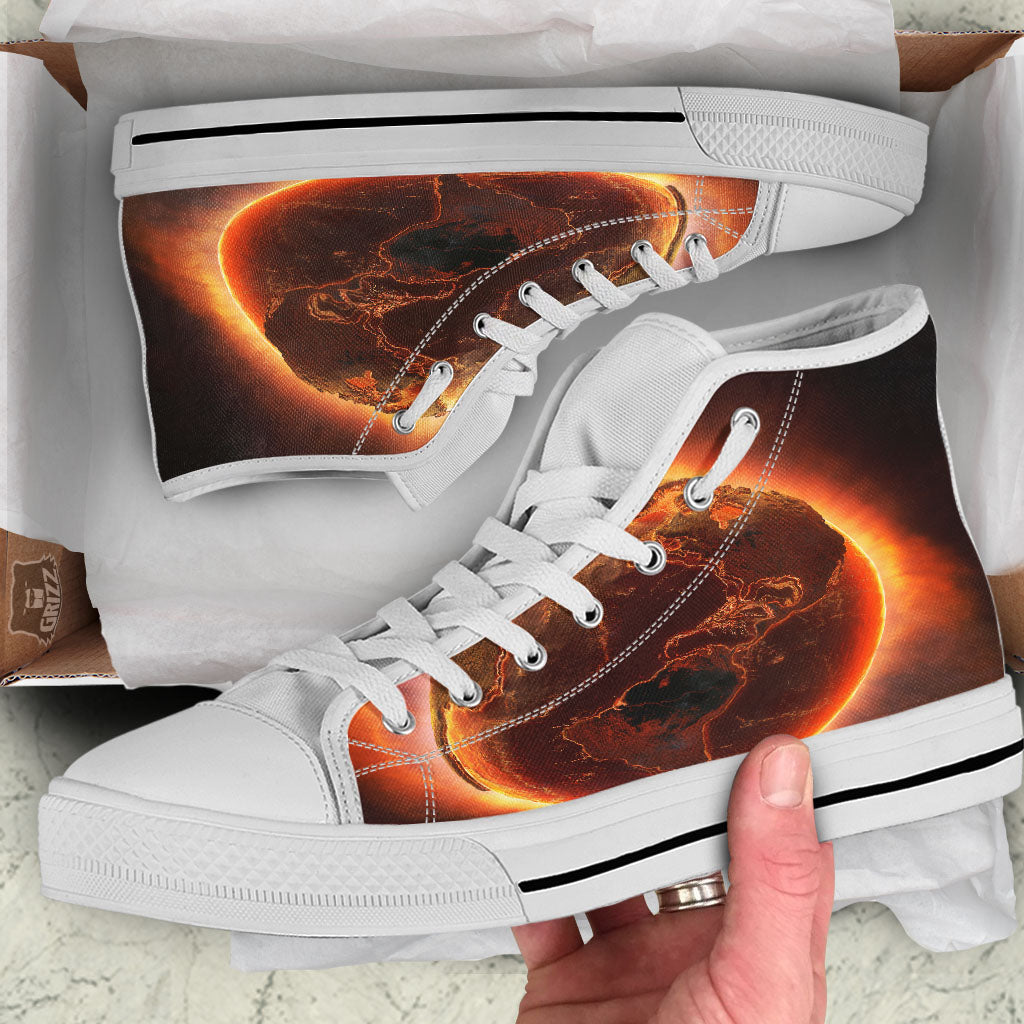 Earth Burning Print White High Top Shoes-grizzshop